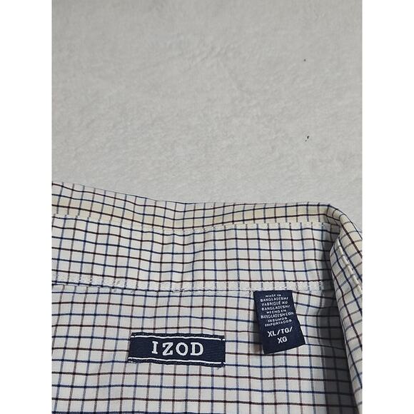 IZOD Shirt Men's Size XL Red White Blue Button Up Plaid Easy Care Short Sleeve - Picture 4 of 8